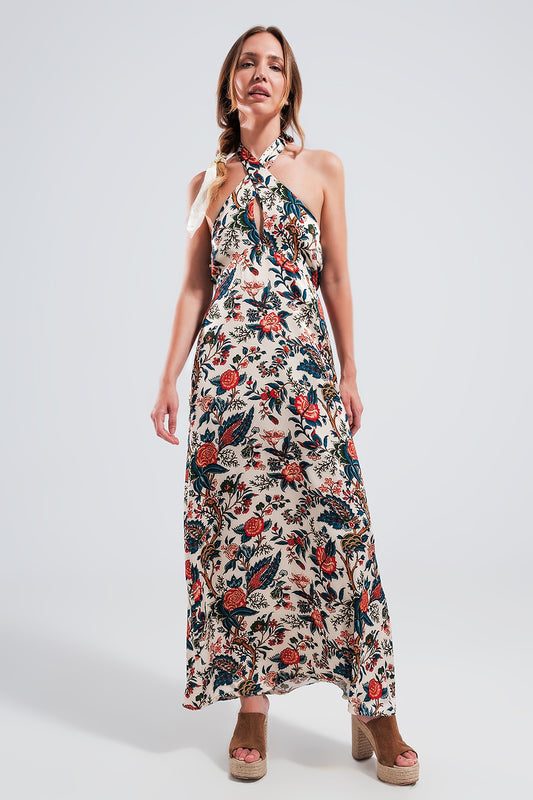 Halter neck maxi dress in beige paisley print | Just Cool Beans — dresses