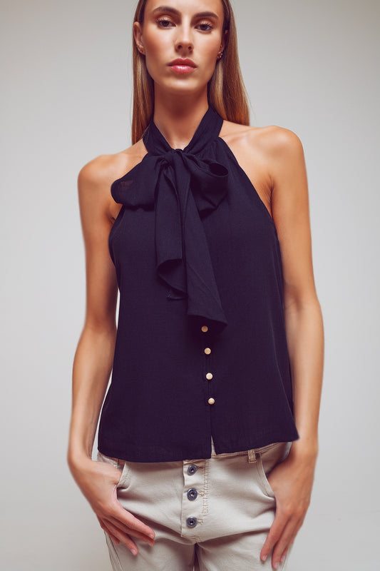 Halter top with tie neck in black | Just Cool Beans — shirts | tops