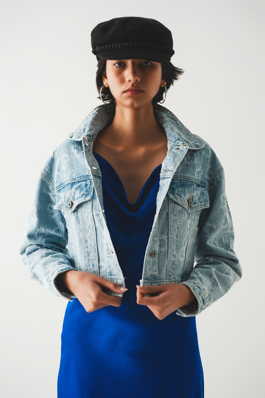 Heart embellished oversized denim jacket in light wash | Just Cool Beans — coats and jackets | jackets