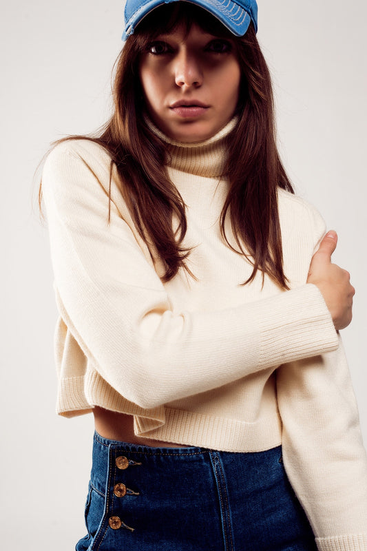 High neck cropped jumper in cream | Just Cool Beans — sweaters | tops