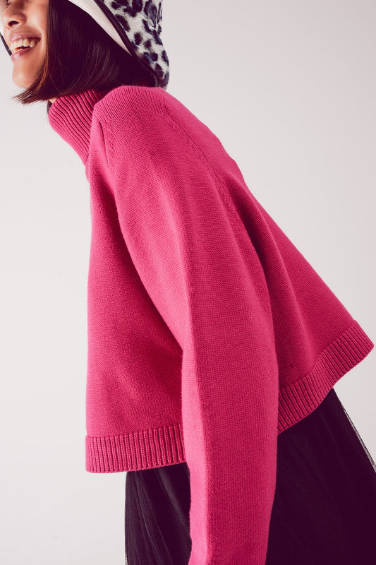 High neck cropped jumper in fuchsia | Just Cool Beans — sweaters | tops