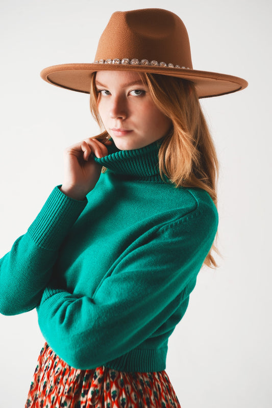 High neck cropped jumper in green | Just Cool Beans — sweaters | tops