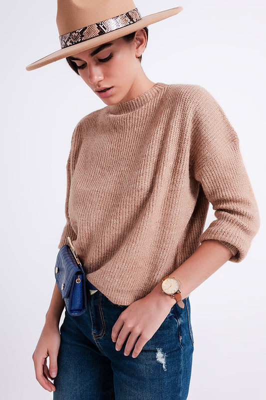 High neck jumper in beige | Just Cool Beans — sweaters | tops
