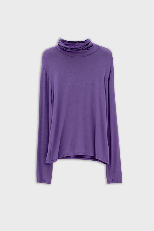 High neck long sleeve t-shirt in purple modal fabric | Just Cool Beans — shirts | tops