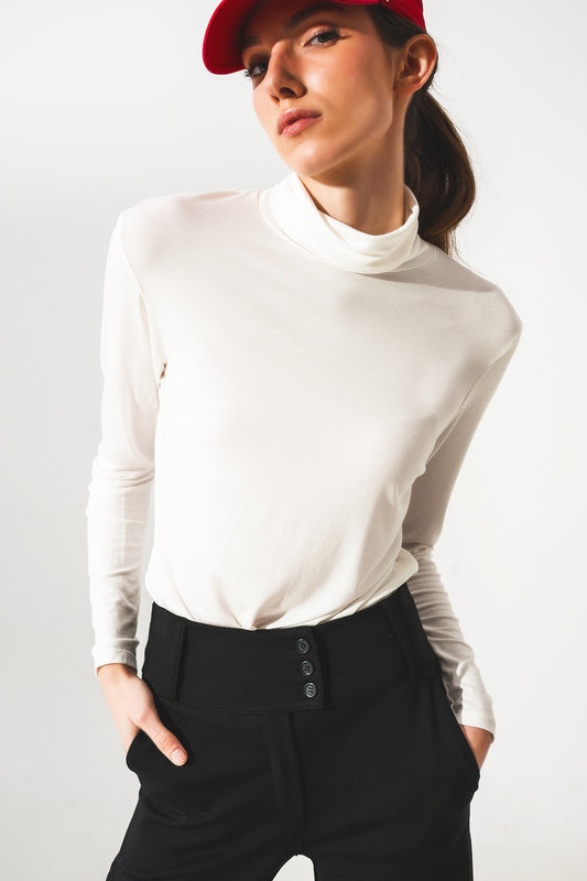 High neck long sleeve top in cream modal | Just Cool Beans — tops