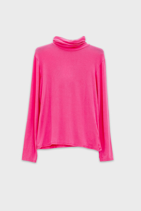 High neck long sleeve top in fucsia modal | Just Cool Beans — shirts | tops