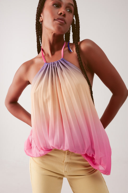 High neck pleat top in pink ombre | Just Cool Beans — tops