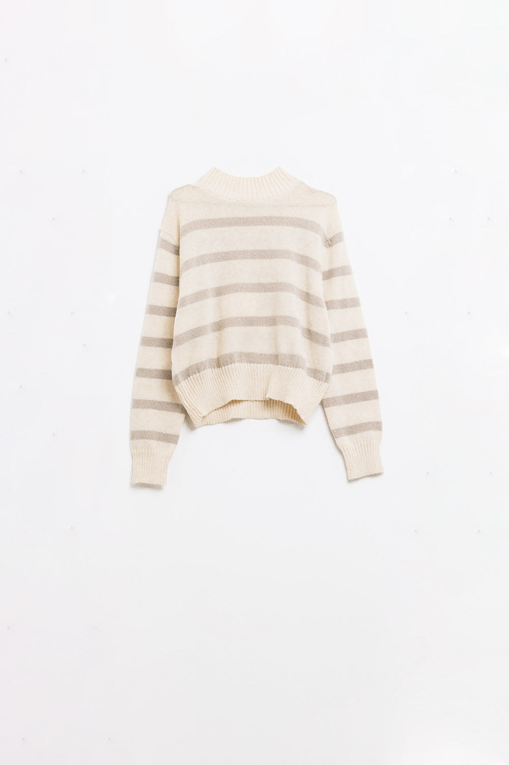 High neck striped sweater in beige and cream | Just Cool Beans — sweaters | tops