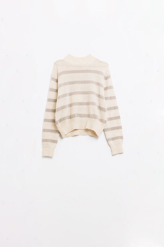 High neck striped sweater in beige and cream | Just Cool Beans — sweaters | tops
