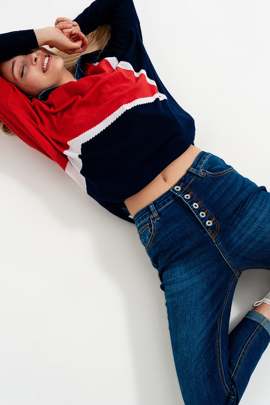 High rise jeans with exposed buttons in blue | Just Cool Beans — jeans | the denim shop