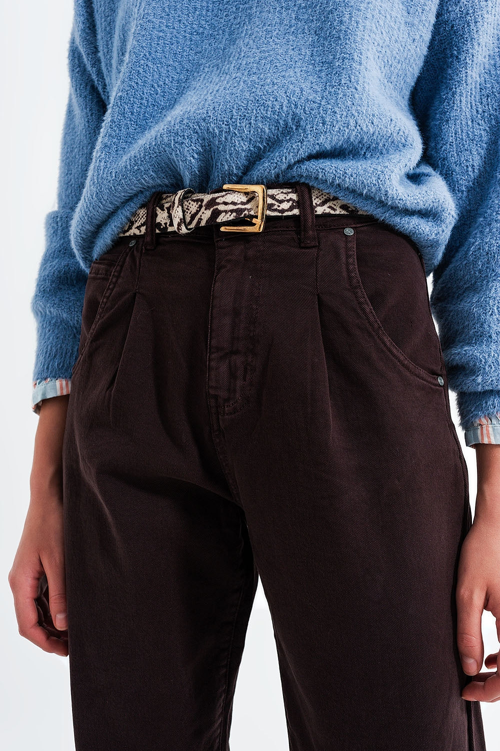 High rise jeans with pleat front in brown | Just Cool Beans — jeans | the denim shop