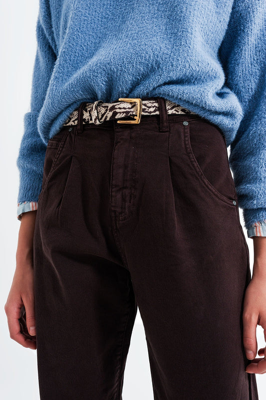 High rise jeans with pleat front in brown | Just Cool Beans — jeans | the denim shop