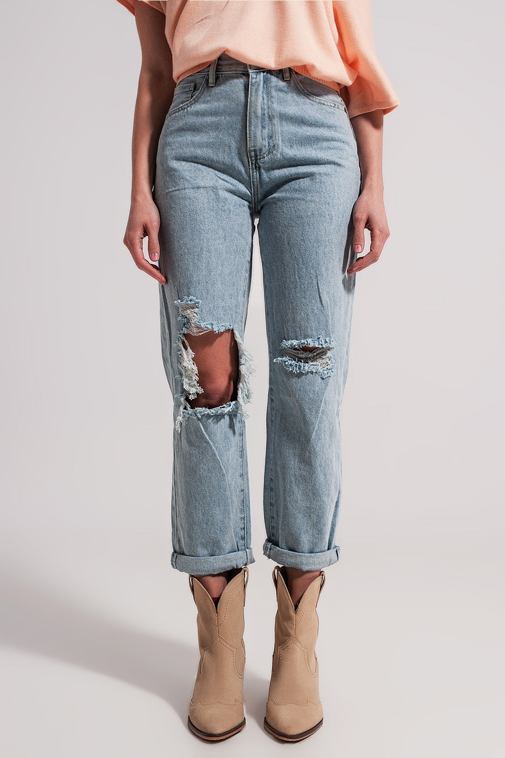 High rise mom jeans in lightwash with rips | Just Cool Beans — jeans | the denim shop
