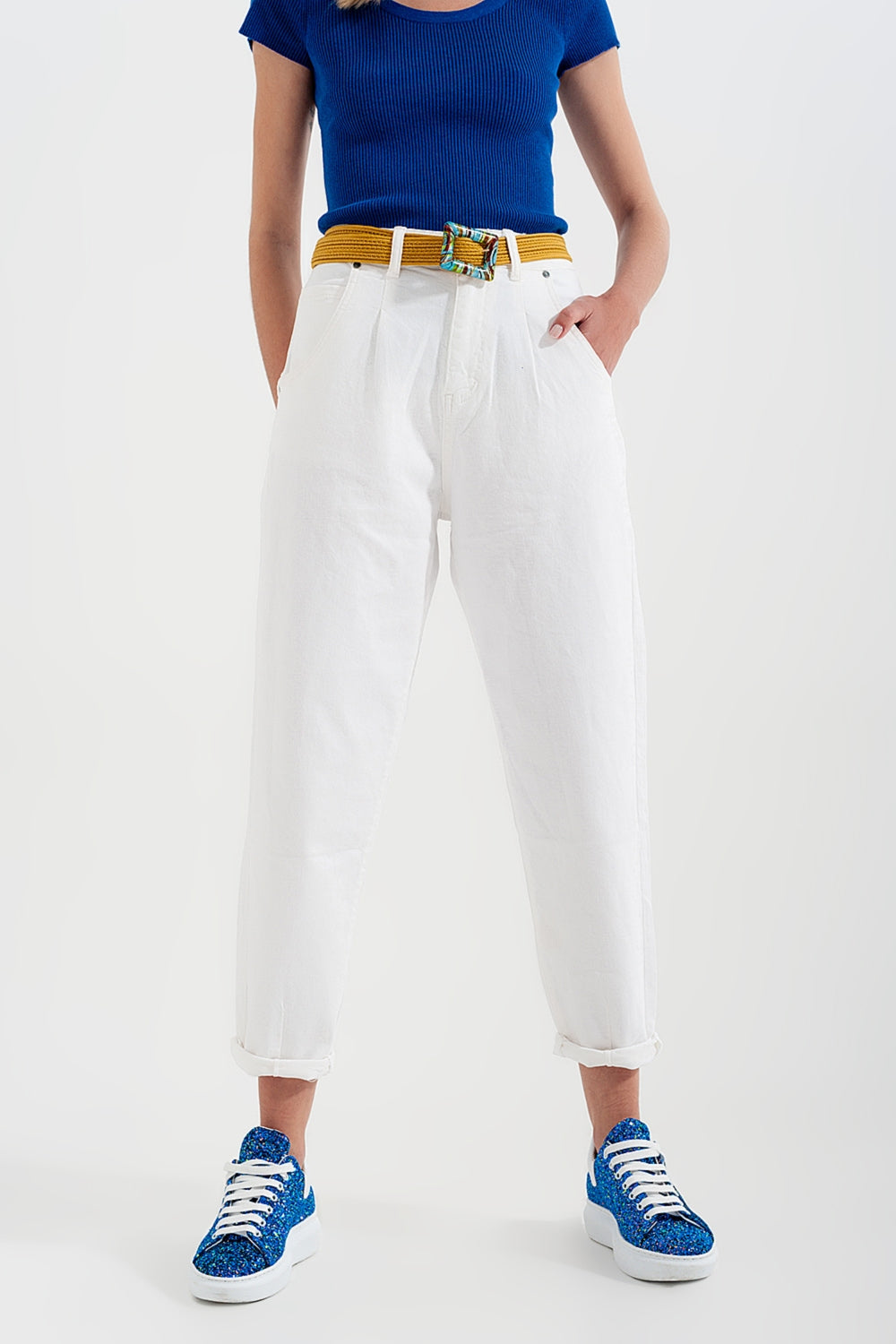 High rise mom jeans with pleat front in white | Just Cool Beans — jeans | the denim shop