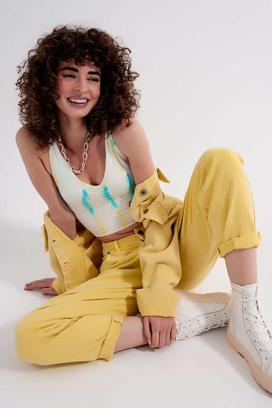 High rise mom jeans with pleat front in yellow | Just Cool Beans — jeans | the denim shop