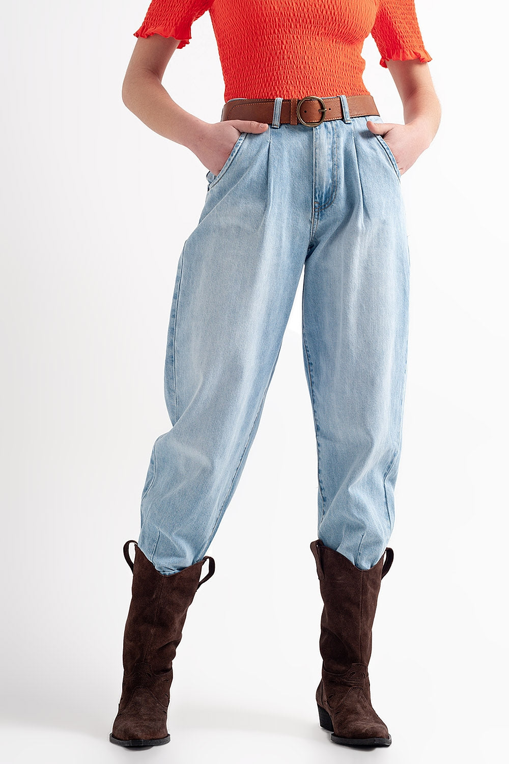 High rise relaxed jeans with pleat front in bleach wash | Just Cool Beans — jeans | the denim shop