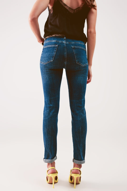 High rise skinny jeans in midwash blue | Just Cool Beans