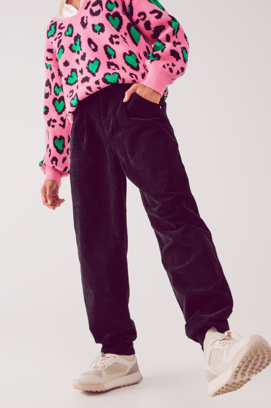 High rise slouchy mom pants in black cord | Just Cool Beans — pants | bottoms