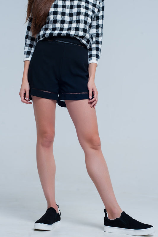 High waist black short with lace detail | Just Cool Beans — pants | bottoms