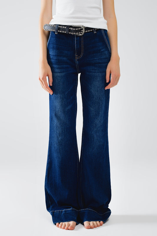 High waist dark blue flare jeans | Just Cool Beans — jeans | the denim shop