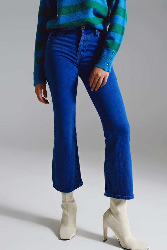 High waist flair jeans in blue | Just Cool Beans