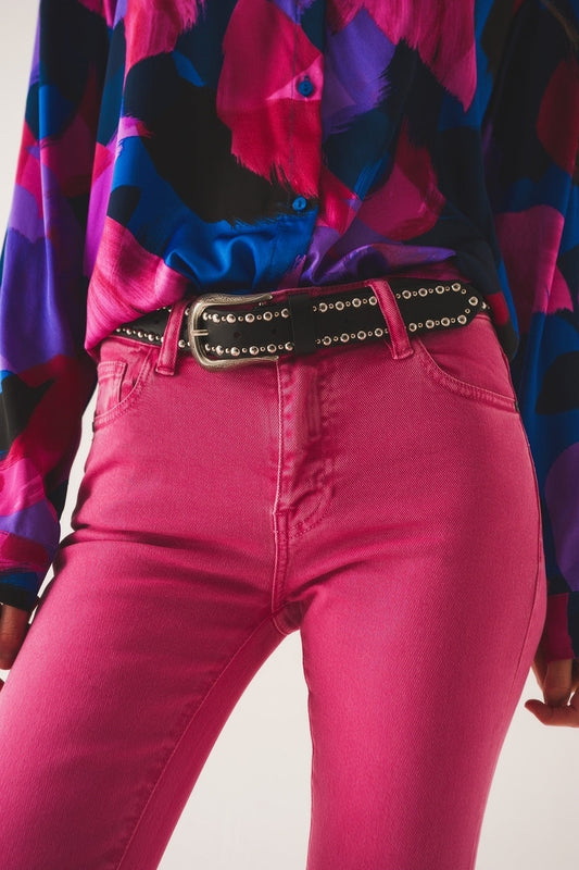 High waist flare jean in pink | Just Cool Beans