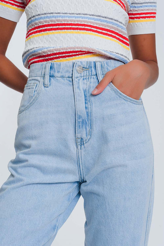High waist mom jeans in light blue denim | Just Cool Beans