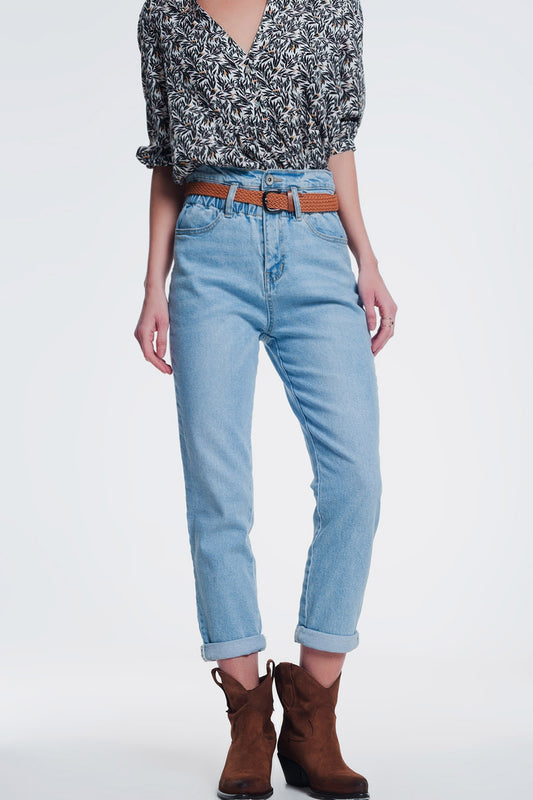 High waist mom jeans with belt in light denim | Just Cool Beans — jeans | the denim shop