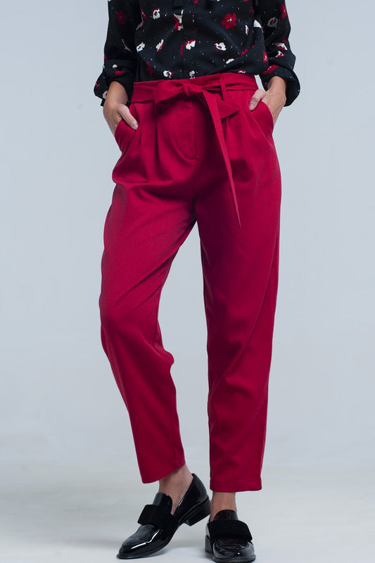 High waist red pants with belt | Just Cool Beans — pants | bottoms