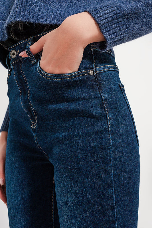 High waist skinny fit jeans in dark blue | Just Cool Beans