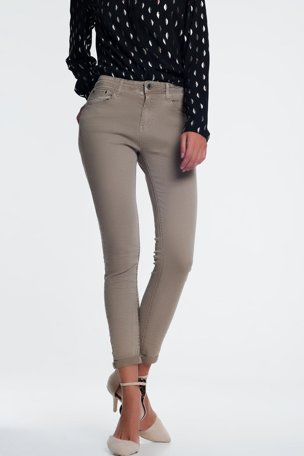 High waist skinny jeans in beige | Just Cool Beans — jeans | the denim shop