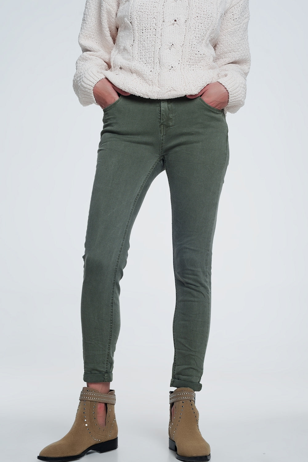 High waisted skinny jeans in green | Just Cool Beans — jeans | the denim shop