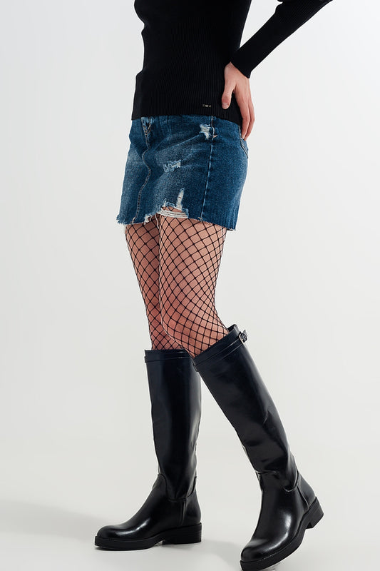 High waisted denim mini skirt with medium washed ripped | Just Cool Beans — skirts