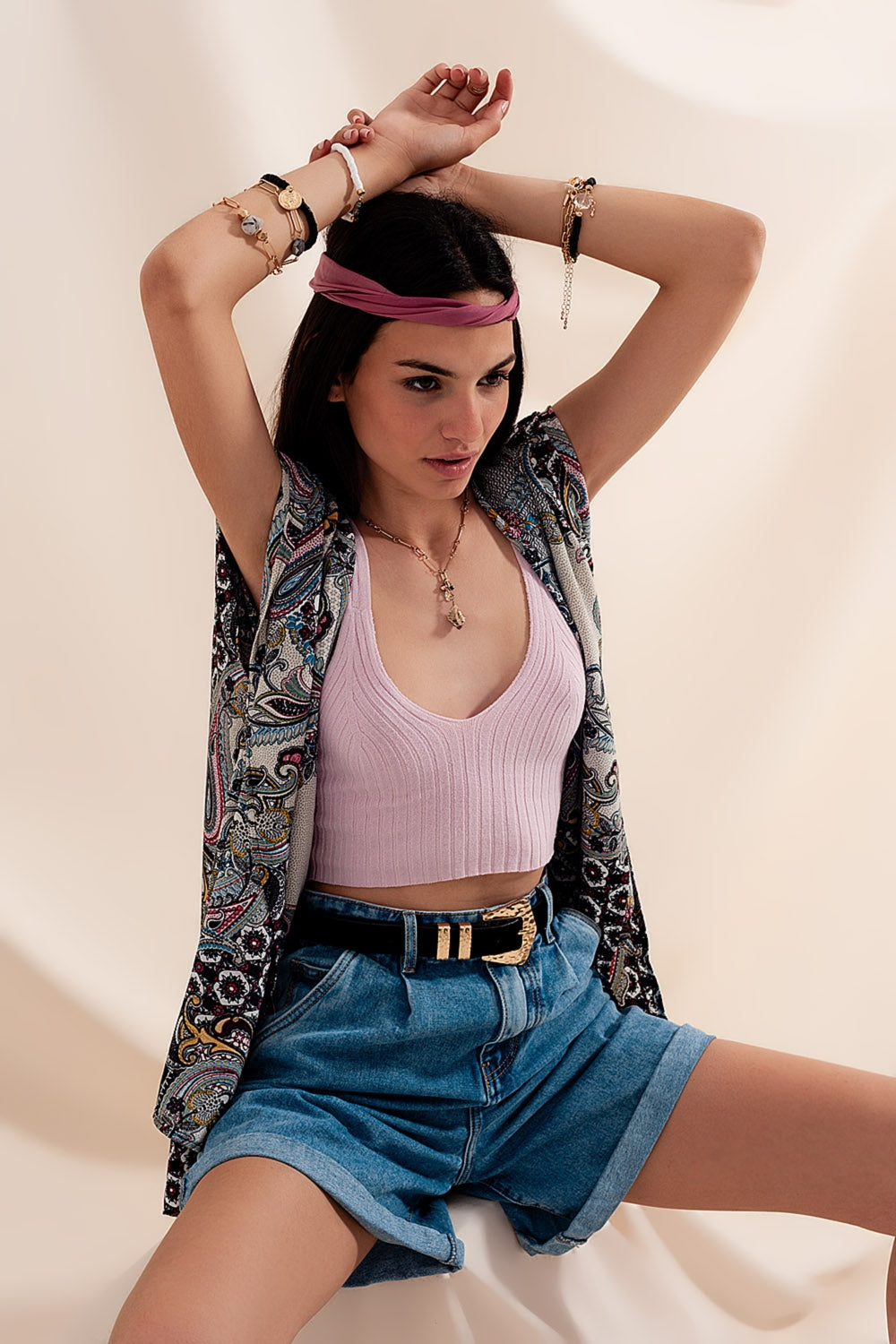 High waisted pleated denim shorts in mid wash | Just Cool Beans — jeans | bottoms