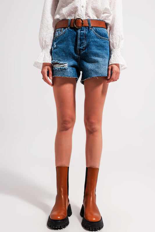 High waisted ripped denim shorts in mid wash | Just Cool Beans — jeans | bottoms