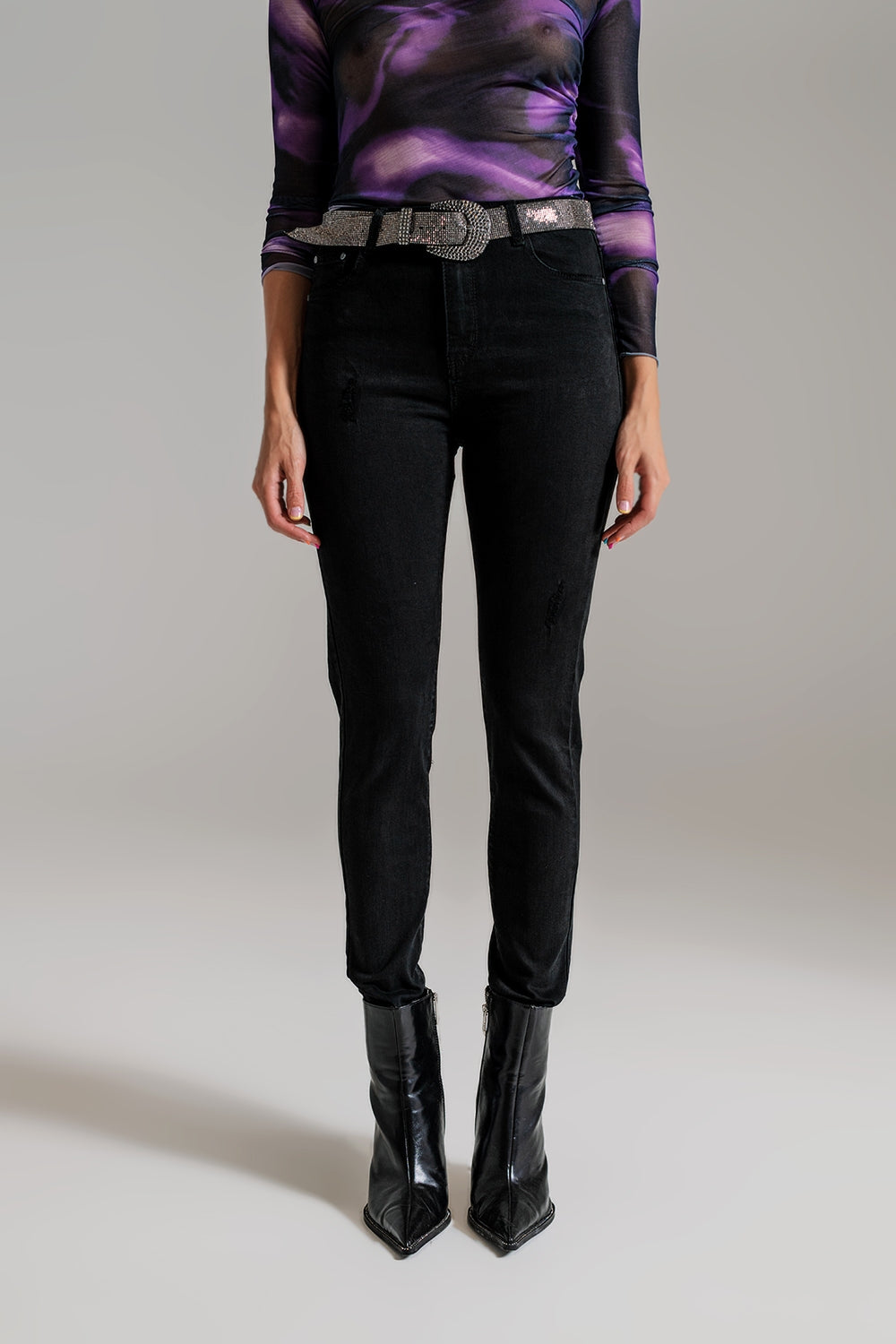 High waisted skinny jeans distressed at the hem in black | Just Cool Beans — jeans | the denim shop