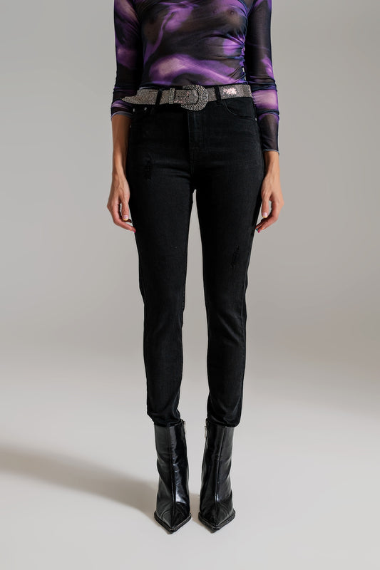 High waisted skinny jeans distressed at the hem in black | Just Cool Beans — jeans | the denim shop