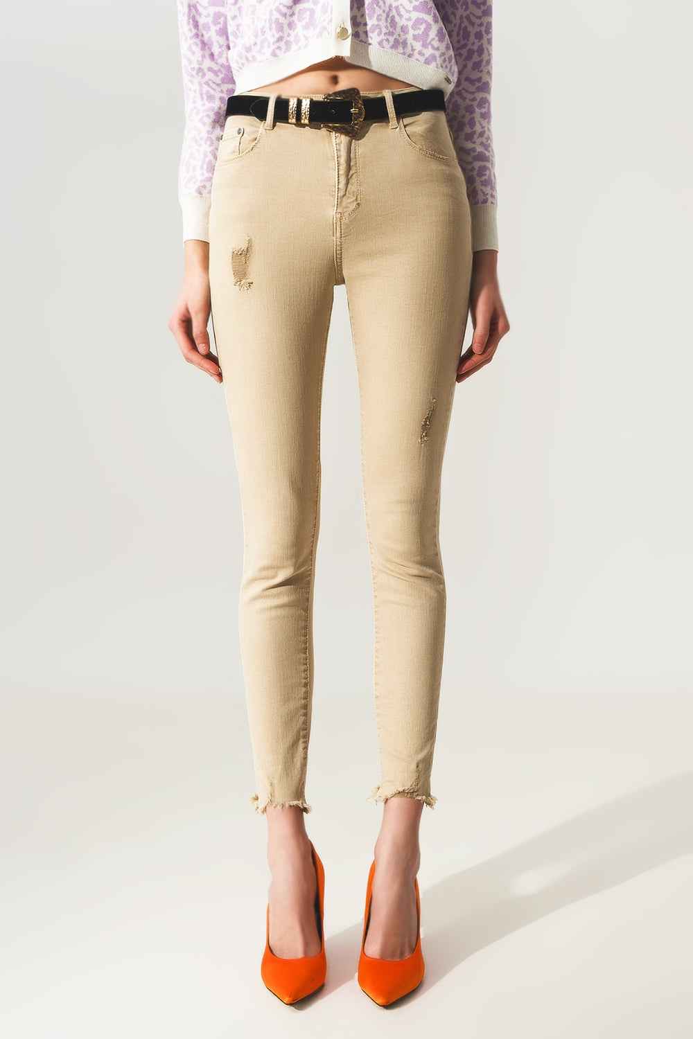 High waisted skinny jeans in beige | Just Cool Beans — jeans | the denim shop