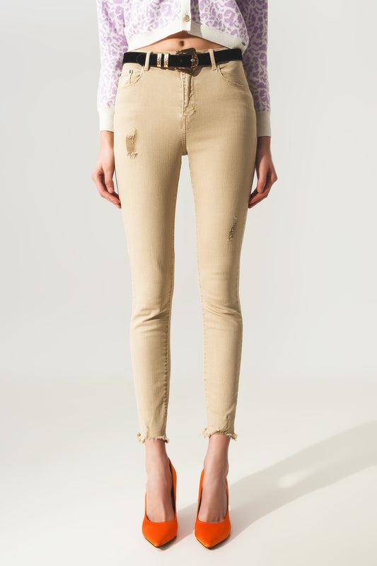 High waisted skinny jeans in beige | Just Cool Beans — jeans | the denim shop