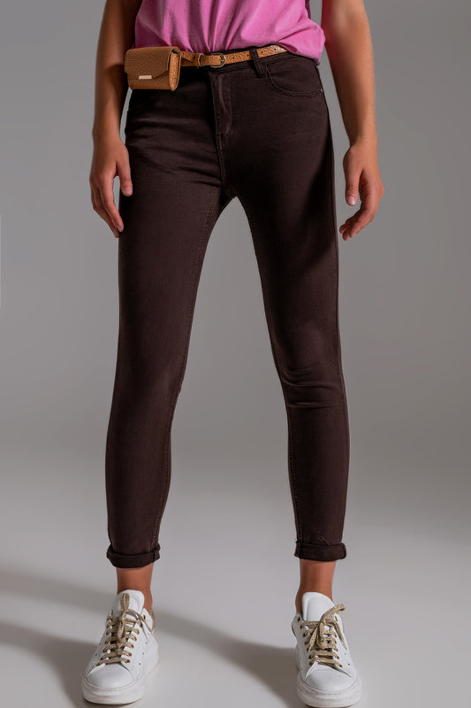High waisted skinny jeans in brown | Just Cool Beans — jeans | the denim shop