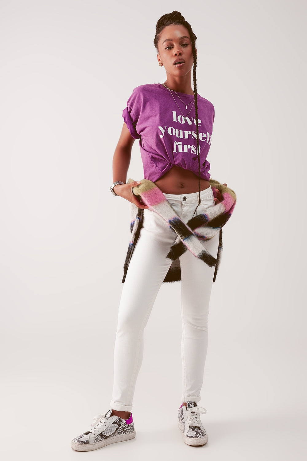 High waisted skinny jeans in cream | Just Cool Beans