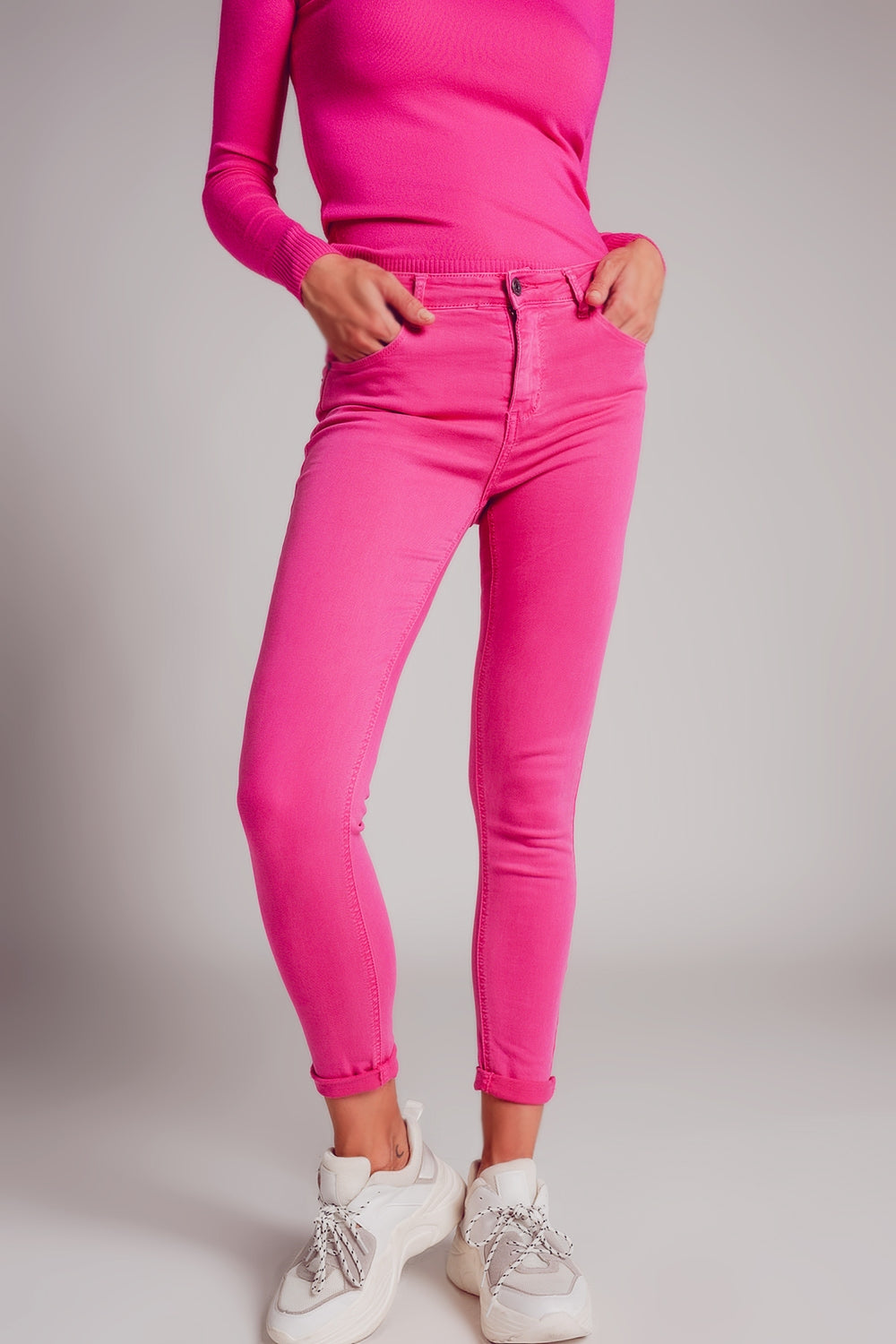High waisted skinny jeans in fuchsia | Just Cool Beans — jeans | the denim shop