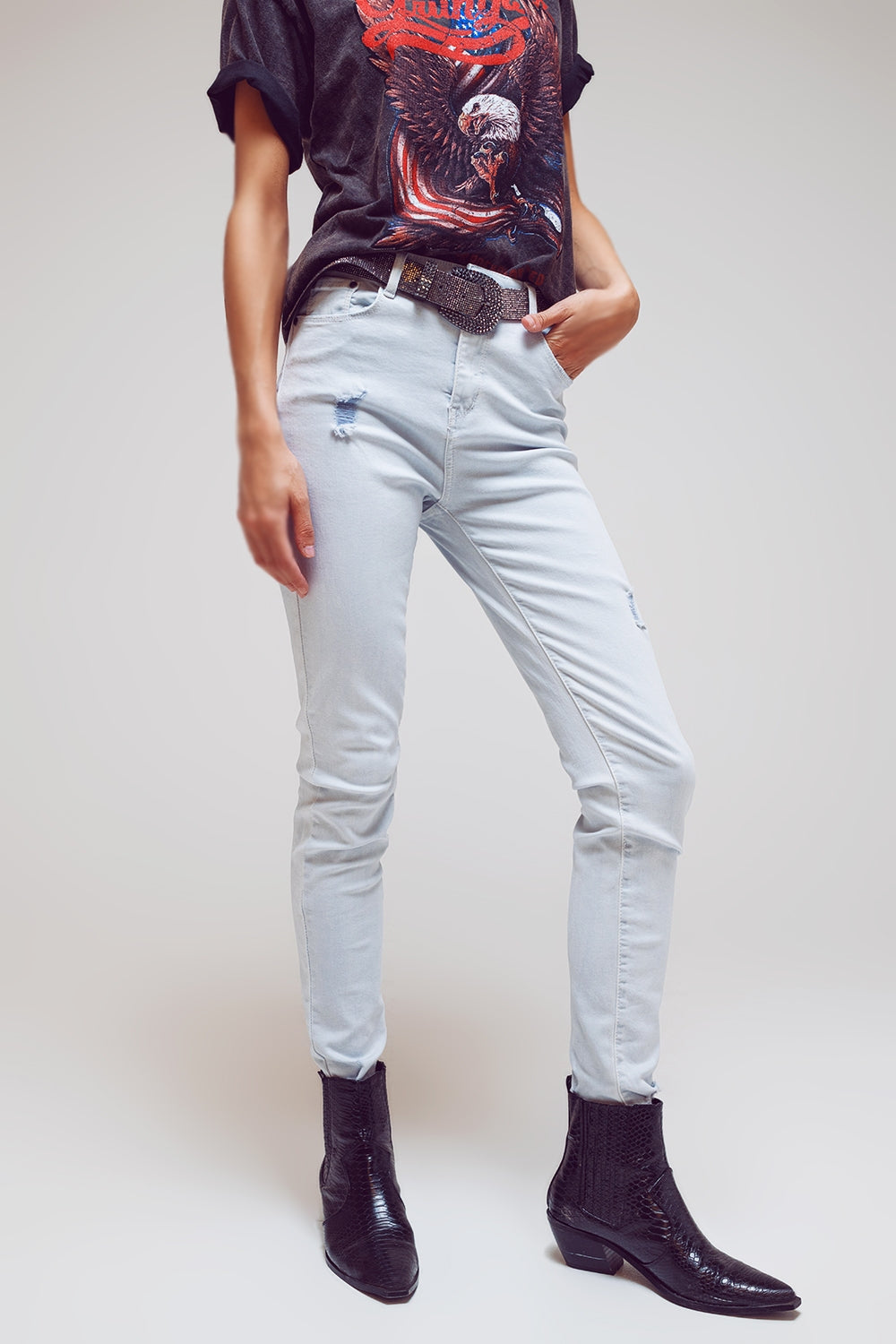 High waisted skinny jeans in light blue | Just Cool Beans — jeans | the denim shop