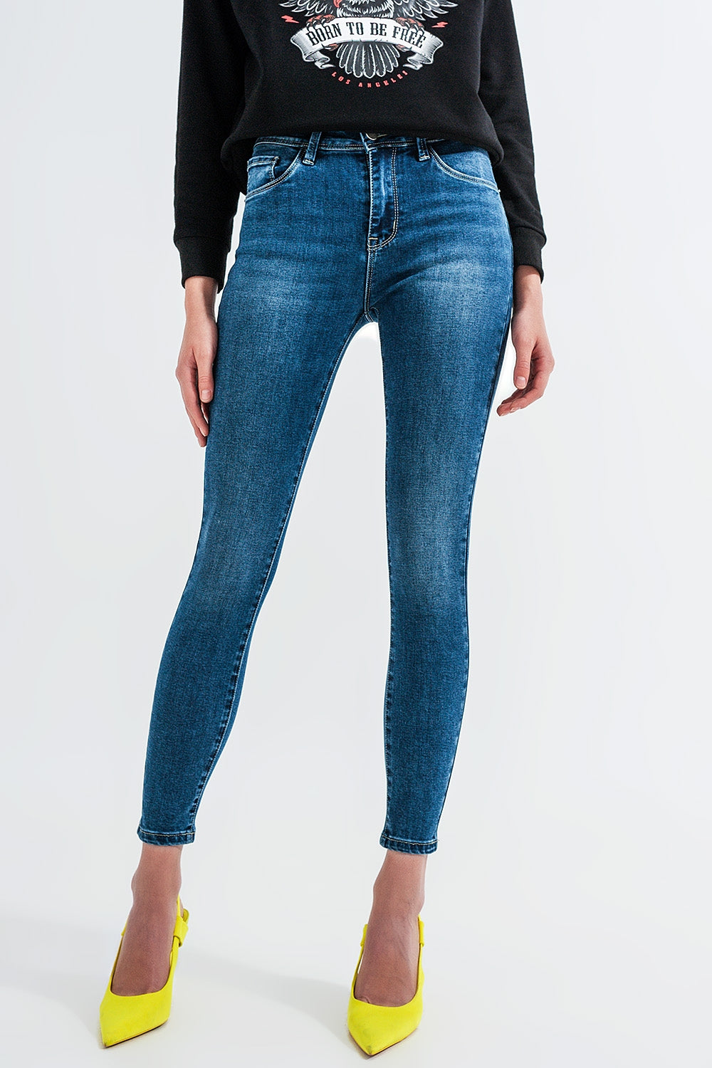 High waisted skinny jeans in mid blue | Just Cool Beans — jeans | the denim shop