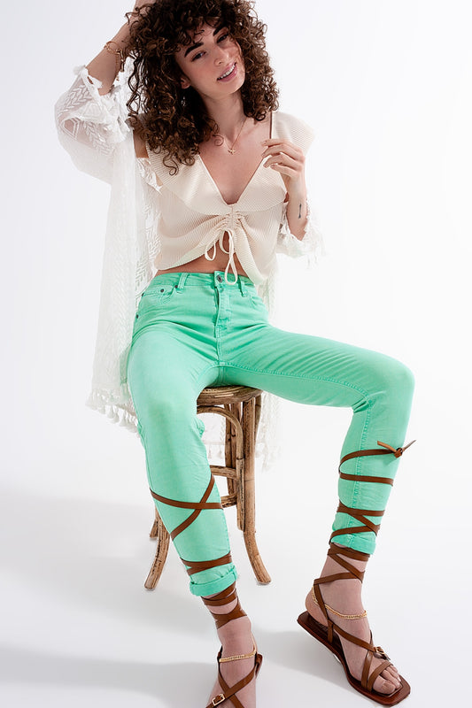 High waisted skinny jeans in pistachio | Just Cool Beans — jeans | the denim shop