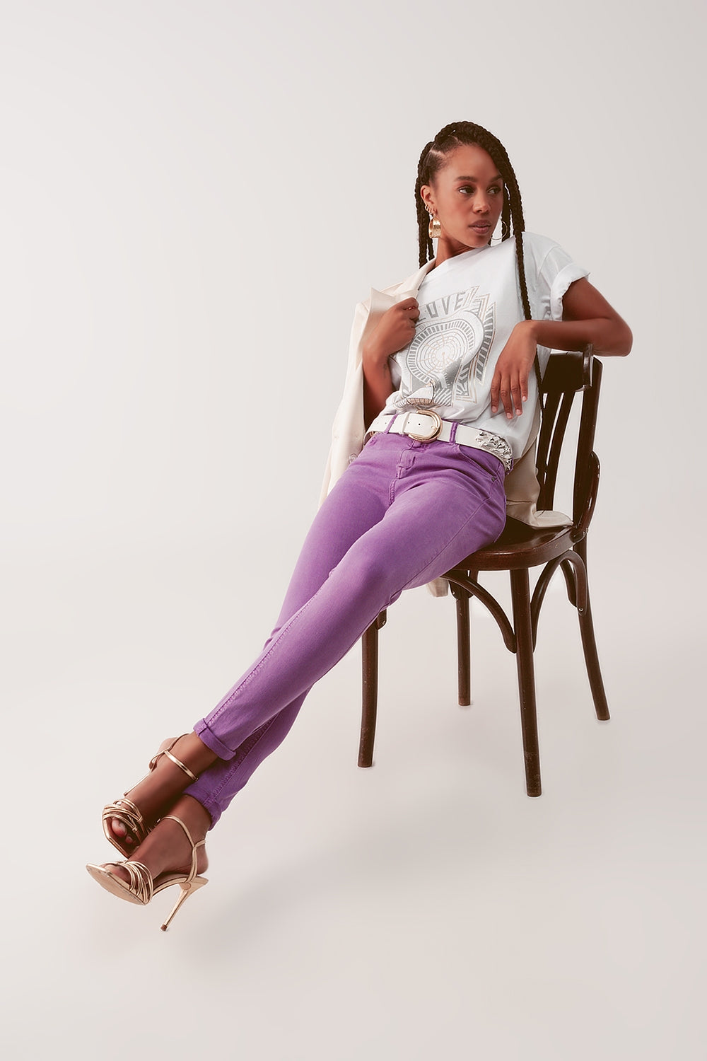 High waisted skinny jeans in purple | Just Cool Beans — jeans | the denim shop