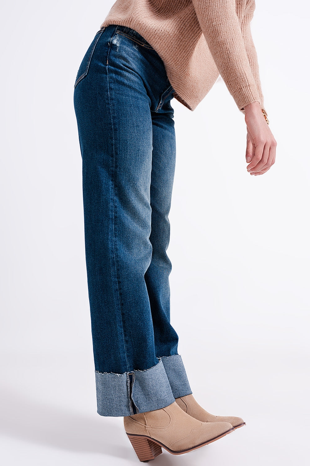 High waisted straight jean with roll hem in blue | Just Cool Beans — jeans | the denim shop
