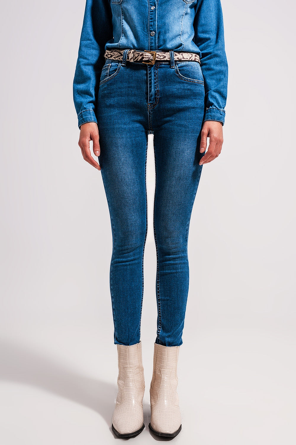 High waisted stretch skinny jeans in mid wash blue | Just Cool Beans — jeans | the denim shop