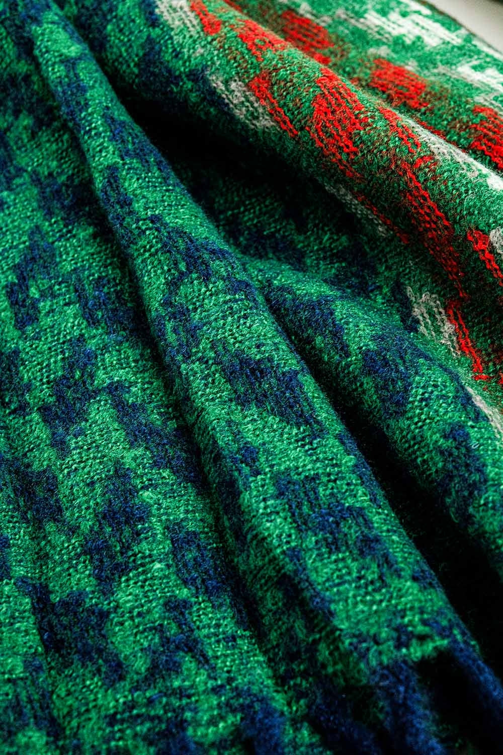 Houndstooth design scarf in green and red | Just Cool Beans