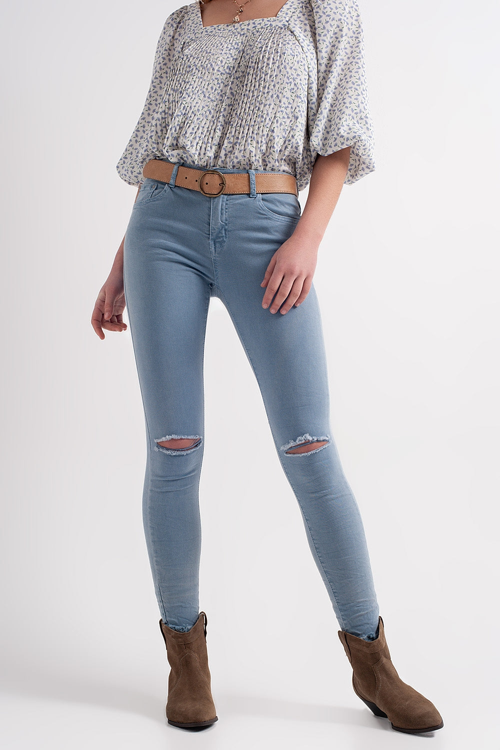 Jean with distressed knee in blue | Just Cool Beans — jeans | the denim shop